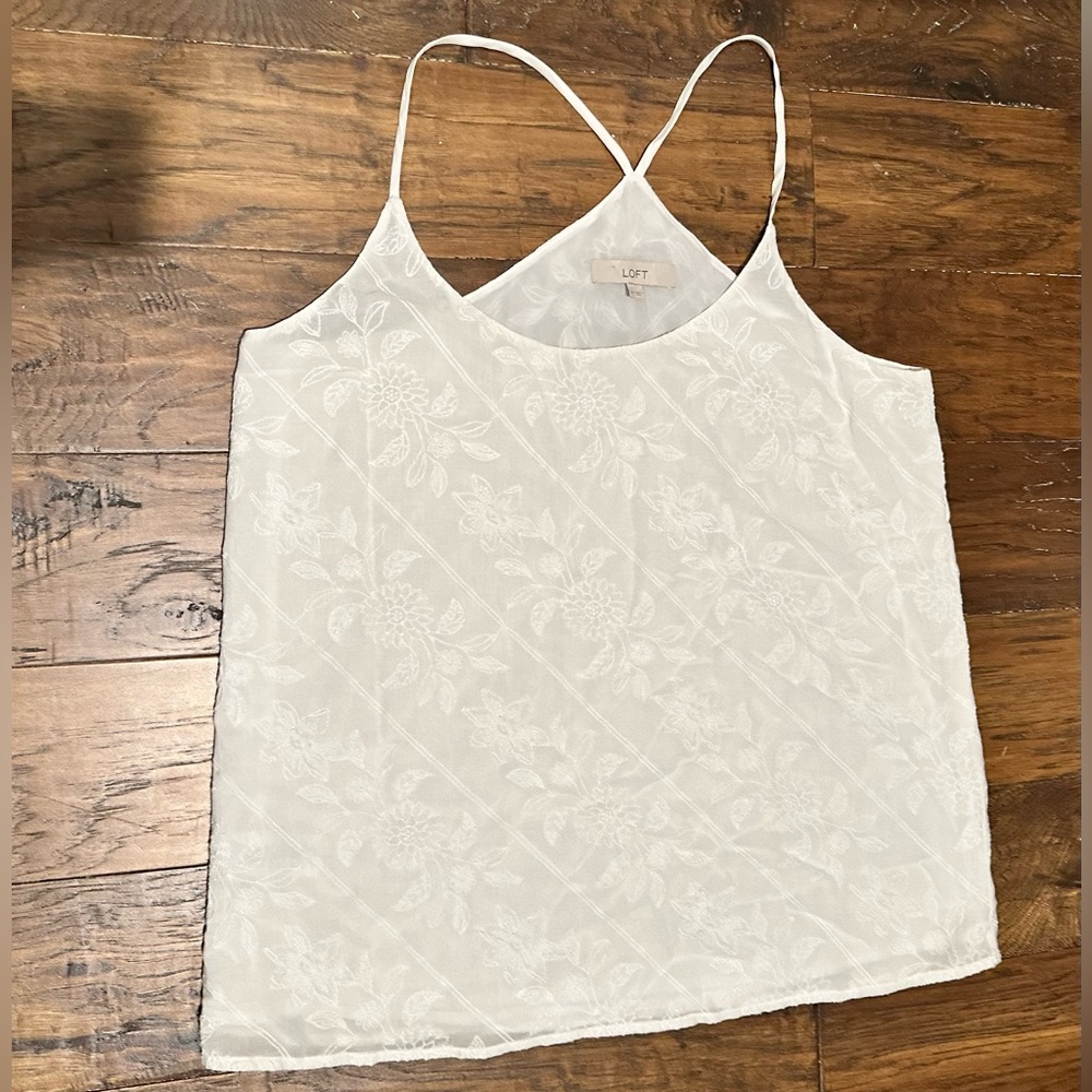 Loft white embroidered medium top like new